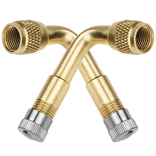 Mellbree 2-Pack Tire Valve Extension, 90 Degree Schrader Tire Valve Stem Extension Brass Adaptor Compatible for Passenger Cars, Stroller, Bicycles, Motorcycles, Trailers, RV and Recreational Vehicles
