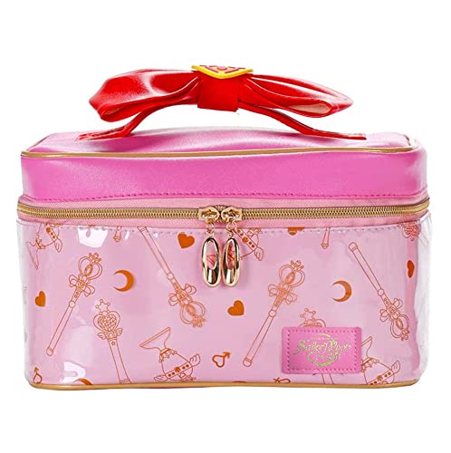 NocksyDecal Sailor Moon Makeup Bag, Cute Cosmetic Travel Organizer for Cosmetics, Leather Waterproof Makeup Bag, Portable Leather Toiletry Bag, Pink Make Up Organizer Case, Gifts for Women and Girls
