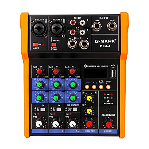 G-MARK Analog Mixer Audio 4 Channel DJ Audio Mixer Bluetooth Studio Karaoke For PC Live Performance KTV Home Stage Music Effects Sound Card Protable Mixing Console
