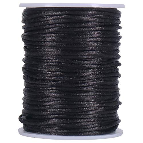Tenn Well 2mm Satin Cord, 295 Feet Black Silky Rattail Nylon Cord for Jewelry Making, Macrame Bracelets, Necklaces, Beading, Arts and Crafts