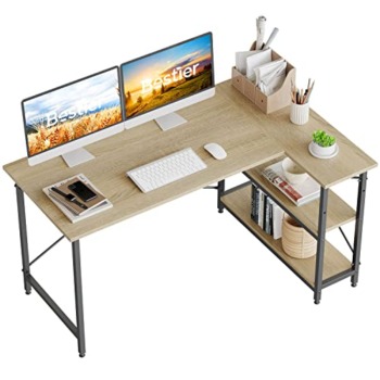 Bestier L Shaped Desk with Storage Shelves 55 Inch Corner Computer Desk Writing Study Table Workstation for Home Office, Oak | The Storepaperoomates Retail Market - Fast Affordable Shopping