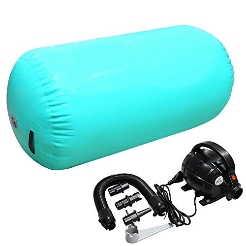 GLANT Air Mat Tumble Track AirSpot – Gymnastics Training Springboard – Round Inflatable Springboard (Air Roller-Mint GREEN（WIth Pump）, (Diam)23.6in*（H）39.4in)