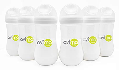 Avima 12 oz. Anti Colic Infant Bottles, BPA Free, Wide Neck with Fast Flow Nipples (Set of 6)