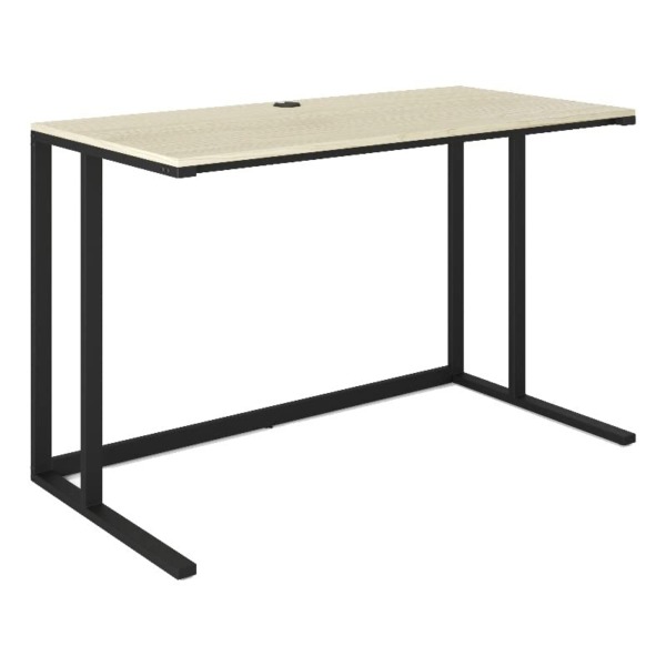 Flats & Castles Logan Modern Industrial Large Home Office Writing Desk with Thick Wood Top, Black Metal Legs, and Cable Management (48″, Natural)