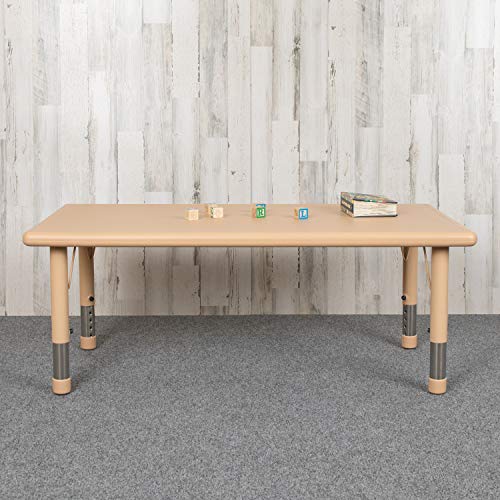 EMMA + OLIVER 24″ W x 48″ L Natural Plastic Adjustable Activity Table – School Table for 6