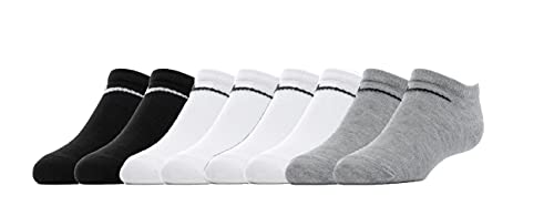 Nike Kids Unisex 8-Pack Lightweight No-Show Socks – Black/White/Grey – 5-7 yrs (10C-3Y)