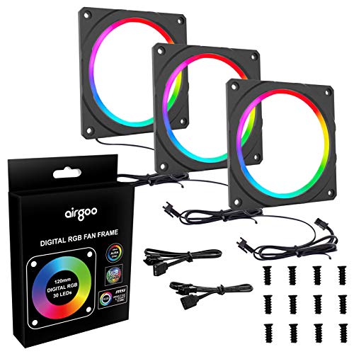 Addressable RGB Fan Halo, Airgoo 3 Packs Rainbow Fan Frame for 120mm Noctua PWM Fans, Compatible with 5V 3-pin ARGB Aura SYNC, Gigabyte RGB Fusion, MSI Mystic Light Sync M/B, Add Lighting to PC Fans