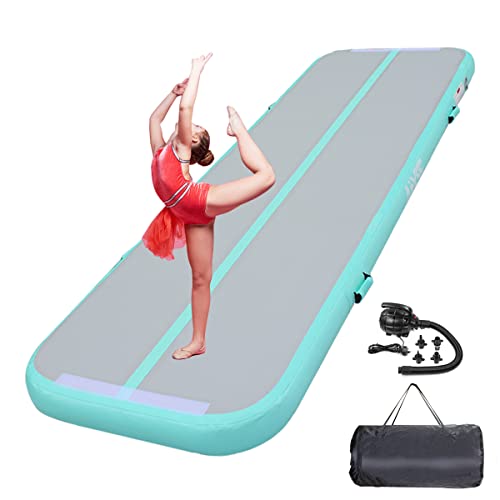 PPXIA Gymnastics Mats Air Tumbling Mat – Inflatable Tumble Track 10ft 13ft 16ft 20ft 4/8 inch Thickness Cheer Mat Air Floor for Kids Home Use Gym Yoga Training Cheerleading With Air Pump