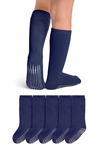LA Active Toddler Knee High Socks – 5 Pairs of Soft, Non-Slip Long Socks for Boys and Girls – Navy – 7-9 Years