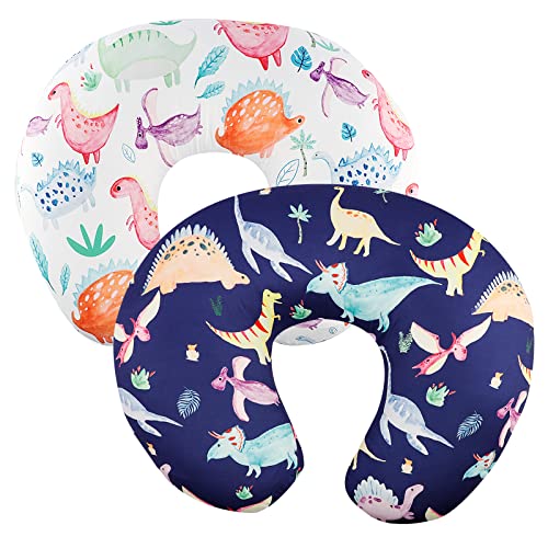 Dinosaur Nursing Pillow Cover Set Baby Boys & Girls, 2Pack Twins Breastfeeding Pillow Slipcover Cushion Cover, Soft Fabric Fits Snug On Infant,Fits for Nursing Pillow Newborn (Pillow Not Included)
