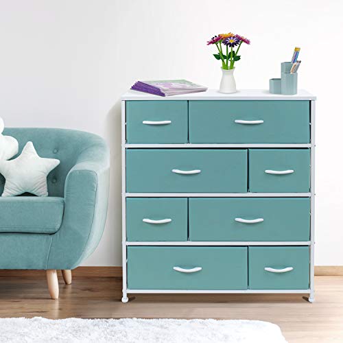Sorbus Dresser with 8 Drawers – Bedside Furniture & Night Stand End Table Dresser for Home, Bedroom Accessories, Office, College Dorm, Steel Frame, Wood Top (Aqua) | The Storepaperoomates Retail Market - Fast Affordable Shopping