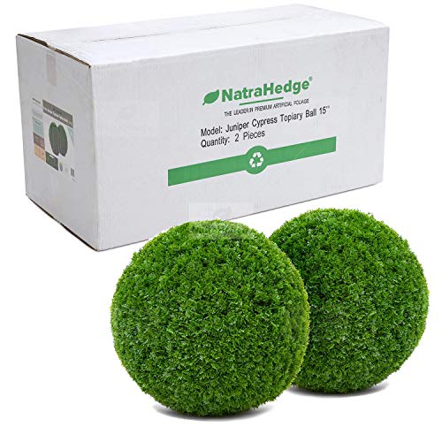 NatraHedge Artificial Topiary Ball Set – Faux Foliage Balls for Garden, Wedding, Home Décor, and Backyard (15″ x 15″, Juniper Cypress – 2 Pack)