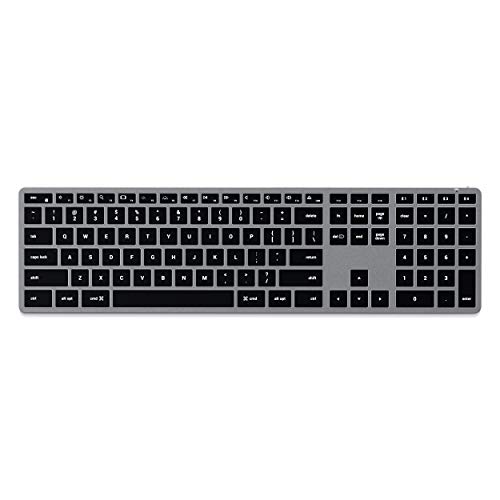 Satechi Slim X3 Bluetooth Backlit Keyboard with Numeric Keypad – Illuminated Keys & Multi-Device Sync – Compatible with 2022 MacBook Pro/Air M2, 2021 MacBook Pro M1 Pro & Max, 2021 iMac, 2020 Mac Mini
