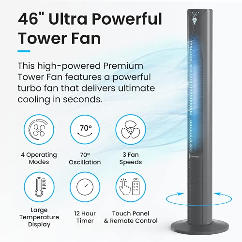 Pro Breeze 46″ Oscillating Tower Fan with Remote – Powerful 45W Cooling Fan for Bedroom with 3 Speed Settings, 4 Operating Modes, 70° Oscillation & 12 hr Timer – Tower Fans for Home | The Storepaperoomates Retail Market - Fast Affordable Shopping