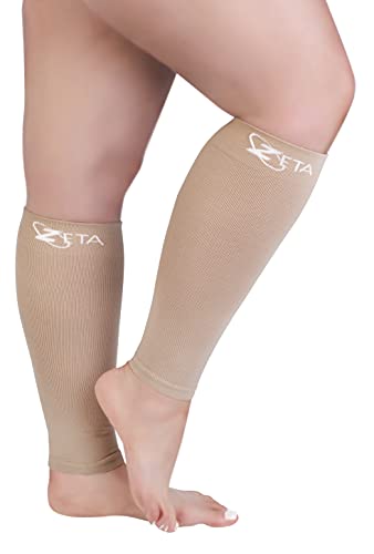 Zeta Plus Size Leg Sleeve Support Socks – The Wide Calf Compression Sleeve Men and Women Love for Its Amazing Fit, Cotton-Rich Comfort, Graduated Compression & Soothing Relief, 1 Pair, Size 3XL, Nude