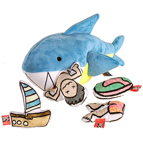 Upgraded Hide and Seek Interactive Plush Dog Toy, Durable Squeaky Crinkle Puzzle Sniffing Type Toys for Small Medium Large Dogs, 4 Toys in 1 Big Toy (Shark 13”)