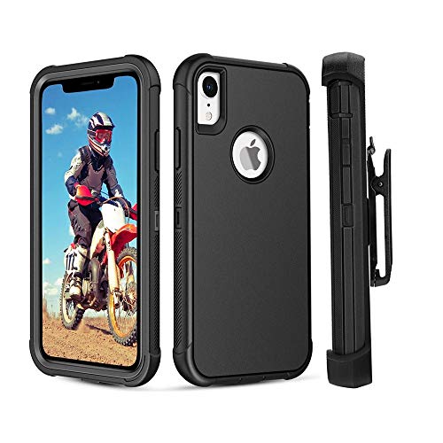 LTifree Defender Case for iPhone XR case with Belt Clip,Heavy Duty Shockproof Case,Kickstand,Holster Protective Cover-Black 6.1 Inch