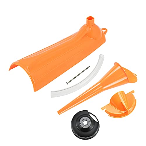 HDBUBALUS Crankcase Fill Funnel Primary Oil Fill Drip Free Oil Filter Funnel Set with Oil Filter Wrench Compatible with Harley 4 Pcs Orange