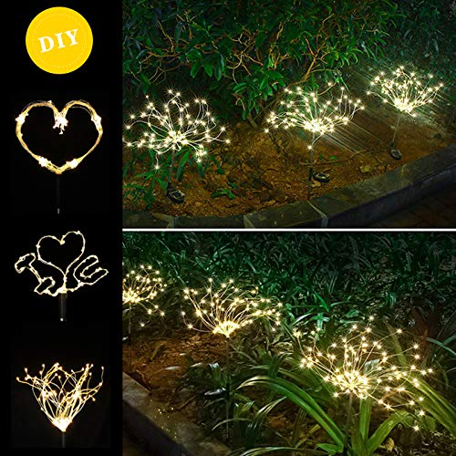 2 PCS Solar Firework Light, Outdoor Solar Garden Decorative Lights 120 LED Powered 40 Copper Wires String DIY Landscape Light for Walkway Pathway Backyard Christmas Decoration Parties (Warm White) | The Storepaperoomates Retail Market - Fast Affordable Shopping