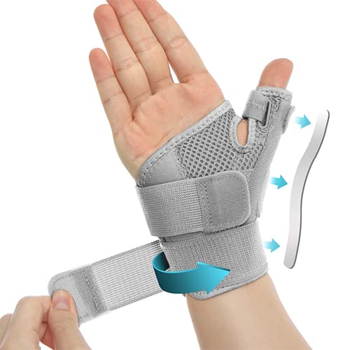 INFILAR Thumb Splint with Wrist Brace – Thumb Support Brace for Wrist Hand Thumb Stabilizer Fits Both Right Left Hand for Men and Women, Gray