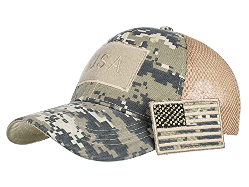 Anna-Kaci 4th of July American Military Embroidered USA Flag Soft Mesh Hat Baseball Camo Caps, Grey camo, OneSize