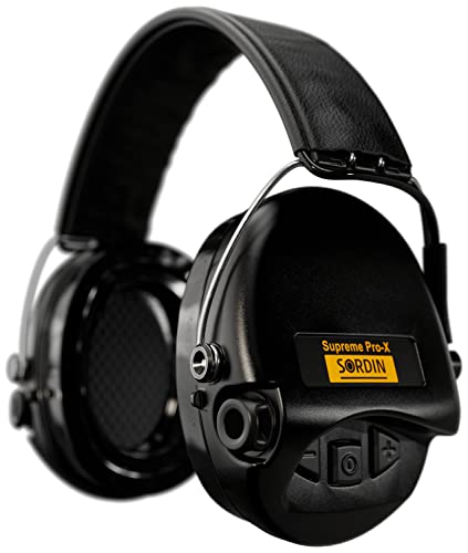 Sordin Supreme Pro-X LED Ear Defenders – Leather Band & Gel Kits – Electronic Ear Muffs (Black)