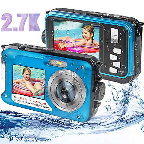 Waterproof Digital Camera Underwater Camera Full HD 2.7K 48MP Waterproof Camera with Dual Screen | 16X Digital Zoom | Flashlight