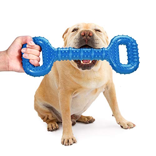 Feeko Dog Toys for Aggressive Chewers Large Breed 15 inch Interactive Dog Toy Large Long Lasting Dog Toys with Convex Design Natural Rubber Tug-of-war Toy for Medium Large Dogs Tooth Clean(Blue)