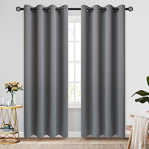 COSVIYA Grommet Room Darkening Grey Curtains 96 inch Long, Thick Polyester Light Blocking Insulated Thermal Window Curtain Drapes for Bedroom/Living Room,2 Panels,52×96 inches