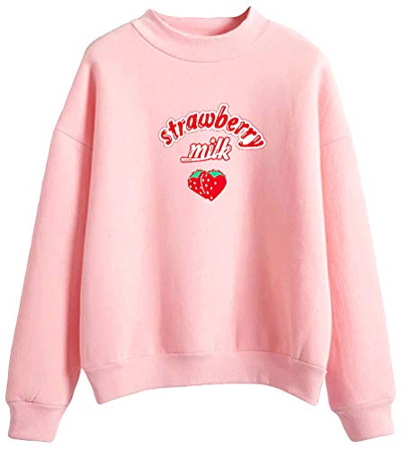 Famigani Pastel Strawberry Milk Kawaii Harajuku Fashion Japanese Clothes Pullover Sweaters, Pink, XL