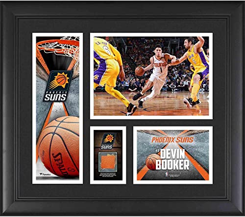 Devin Booker Phoenix Suns Framed 15″ x 17″ Collage with a Piece of Team-Used Basketball – NBA Player Plaques and Collages