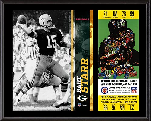 Bart Starr Green Bay Packers 12″ x 15″ Super Bowl II Plaque with Replica Ticket – NFL Player Plaques and Collages