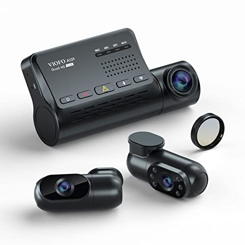 VIOFO 3 Channel Dash Cam Front and Rear Inside, 1440P+1080P+1080P Triple Car Camera, Built in WiFi GPS Car Dashboard Camera Recorder, 24 Hour Parking Mode, IR Night Vision for Uber Taxi Driver (A139)