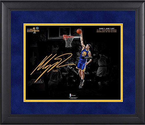 Klay Thompson Golden State Warriors Framed 11″ x 14″ 2017 NBA Finals Champions Dunk Spotlight Photograph – Facsimile Signature – NBA Player Plaques and Collages