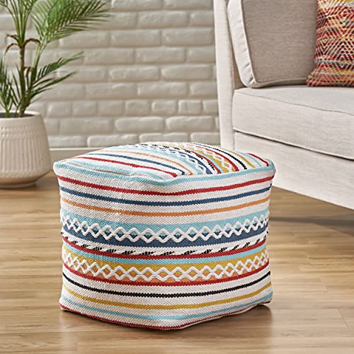 Christopher Knight Home Hamler Pouf, White + Red + Multi-Blue | The Storepaperoomates Retail Market - Fast Affordable Shopping