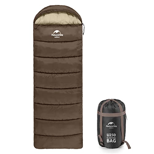 Naturehike Outdoor Camping Portable Hollow Cotton Square Sleeping Bag Winter Single Thick Cotton Sleeping Bag with Cap (Brown, U250)