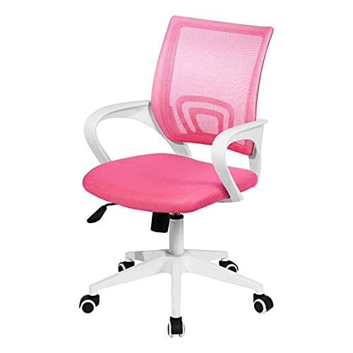 Geniqua Ergonomic Office Chair Mesh Desk Chair Computer Chair Lumbar Support Modern Rolling Adjustable Swivel Task Chair for Home Office, Pink