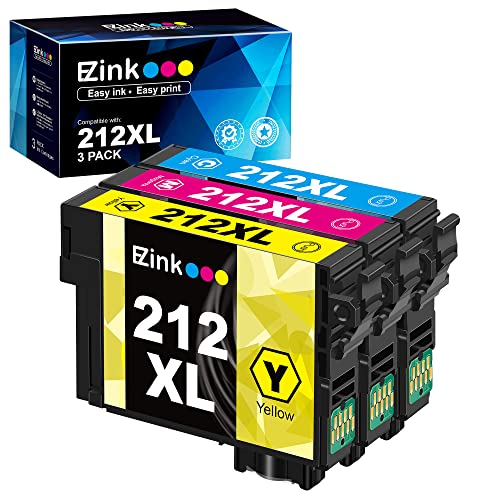 E-Z Ink (TM Remanufactured Ink Cartridge Replacement for Epson 212 XL 212XL T212XL to use with Expression Home XP-4100 XP-4105 Workforce WF-2830 WF-2850 Printer (1 Cyan, 1 Magenta, 1 Yellow, 3 Pack)