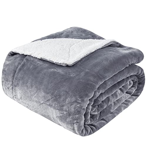 BEDELITE Sherpa Fleece Blanket Grey Throw Blanket for Couch & Bed- 480GSM Thick Warm Winter Blankets, Super Soft & Cozy Fuzzy Blanket (50″ X 60″)