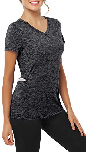CHICHO Workout Tops for Women Short Sleeve, Business Every Wear Stretch Elastic Absorb V-Neck T-Shirt Soft Fishing Quick Dry Shirt Black XX-Large
