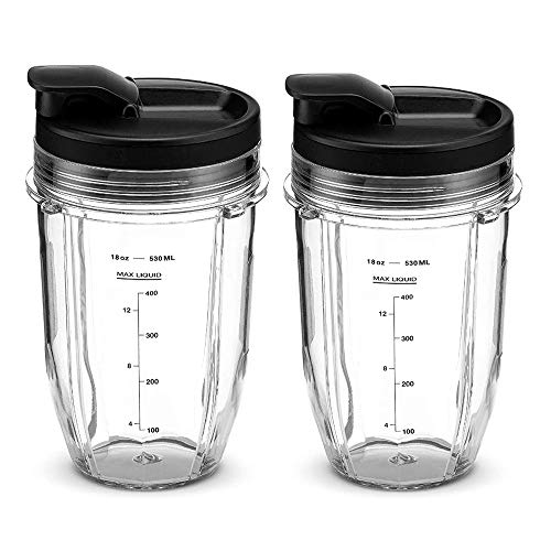 18oz Blender Cups with Sip & Seal Lids, Ninja Blender Replacement Parts Compatible with BL480, BL490, BL640, BL680 for Nutri Ninja Auto IQ Series Blenders (18oz)