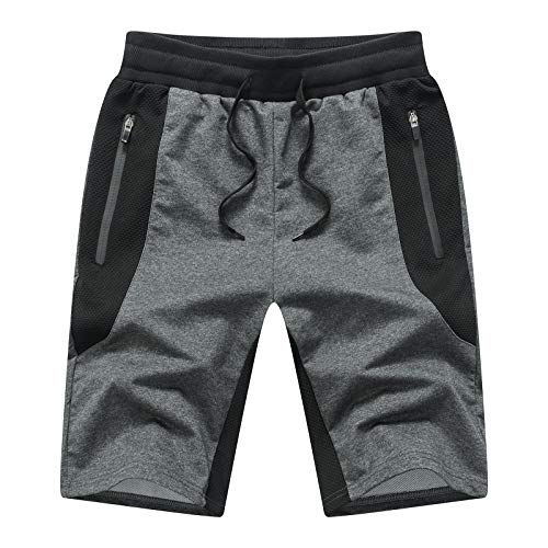 Tansozer Mens Shorts Elastic Waist Athletic Workout Shorts with Pockets Gym Sweat Jogger Shorts Sports Summer Casual Shorts with Drawstring Grey L