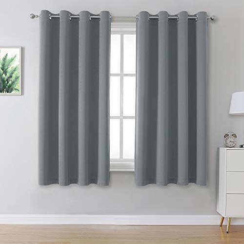 DUALIFE Grey Blackout Curtains for Bedroom 45 inches Long 2 Panels Grommet Window Treatment Thermal Insulated Room Darkening Window Panels Drapes for Living Room 52×45 inch Length