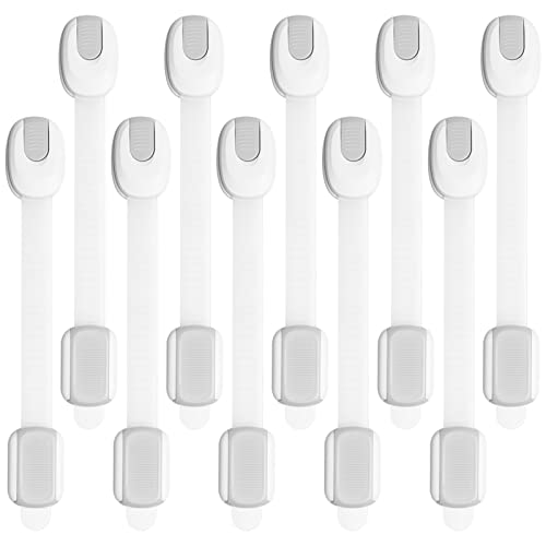 Mum & Cub Child Safety Strap Locks, Baby Proofing Locks for Cabinet, Drawer, Fridge, Toilet, Oven, Dresser and More, Strong Adhesive, Easy to Use (10 Locks, 10 Outlet Plug Covers)