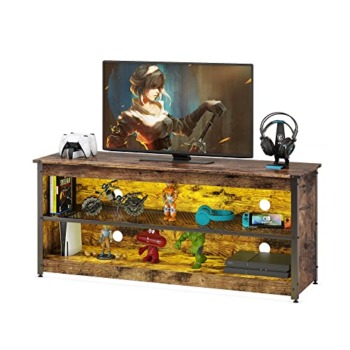 Bestier Gaming TV Stand for 65 Inch TV Stand with Led Lights 20 Modes Gaming Entertainment Center for Bedroom Living Room Rustic LED TV Stand TV Console with Mesh Shelf, Rustic Brown | The Storepaperoomates Retail Market - Fast Affordable Shopping