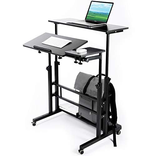 Zytty Portable Standing Desk, Small Standing Desk with Wheels Standing Laptop Desk Mobile Standing Desk for Home Office Adjustable Standing Desk, Stand Up Computer Desk Rolling Laptop Cart, Black