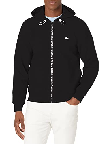 Lacoste Men’s Long Sleeve Zipper Taping Hooded Sweatshirt, Black, M