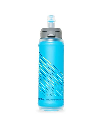 HydraPak SkyFlask Speed 350ml – Lightweight Collapsible Handheld Running Water Bottle Soft Flask – (350 ml/12 oz) – Adjustable Handstrap, Spill-Proof Cap, Malibu Blue