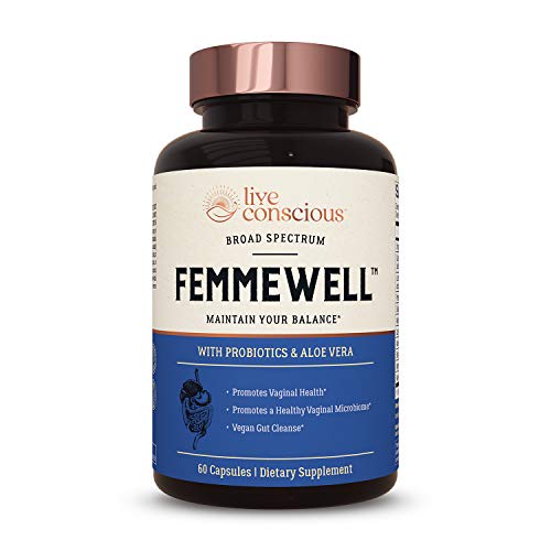 Live Conscious FemmeWell Women’s Probiotics for Vaginal Health | Oregano Oil & Caprylic Acid with Lactobacillus & Digestive Enzymes 60 Capsules