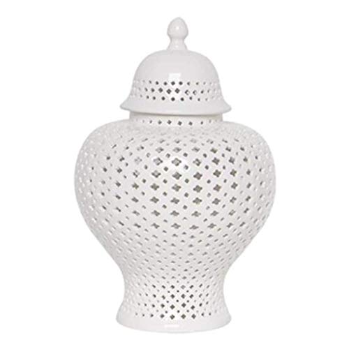ARTLINE Decoration Traditional Chinese White Lattice Ginger Jar with Lid,Carthage Pierced Porcelain Lantern,Jingdezhen Ceramic White (Size : Large)